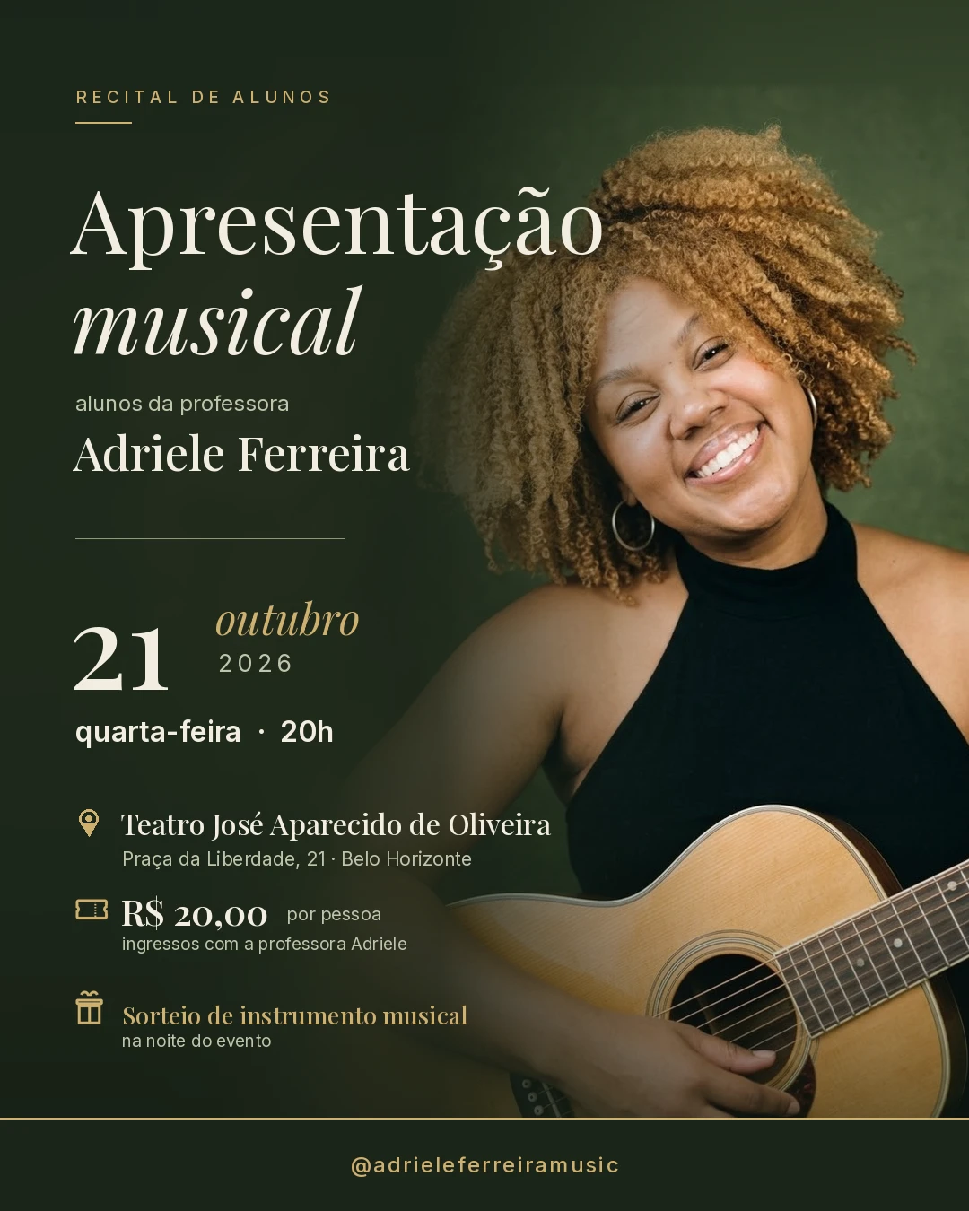 Cartaz do recital de alunos de Adriele Ferreira, 21 de outubro de 2026